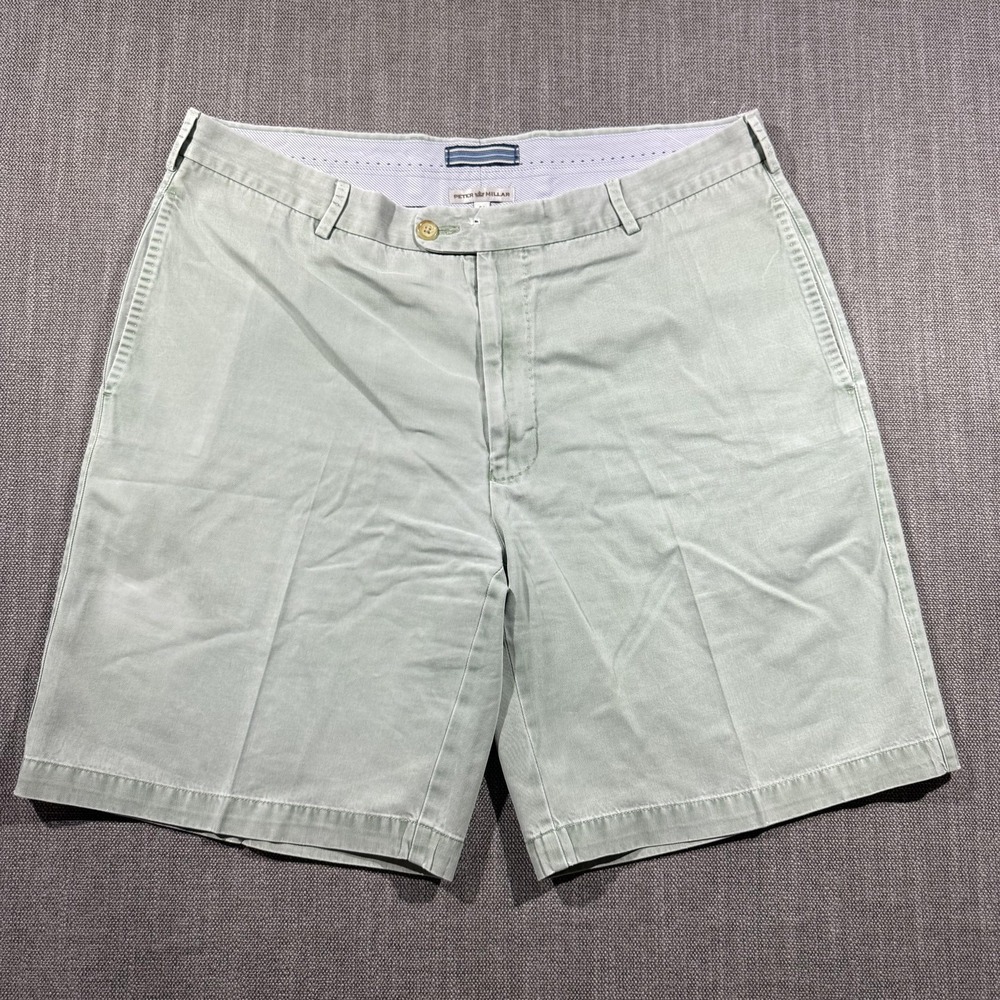 Peter Millar Shorts Mens 36 Green Chino Casual Flat Front Cotton Golf Summer‎